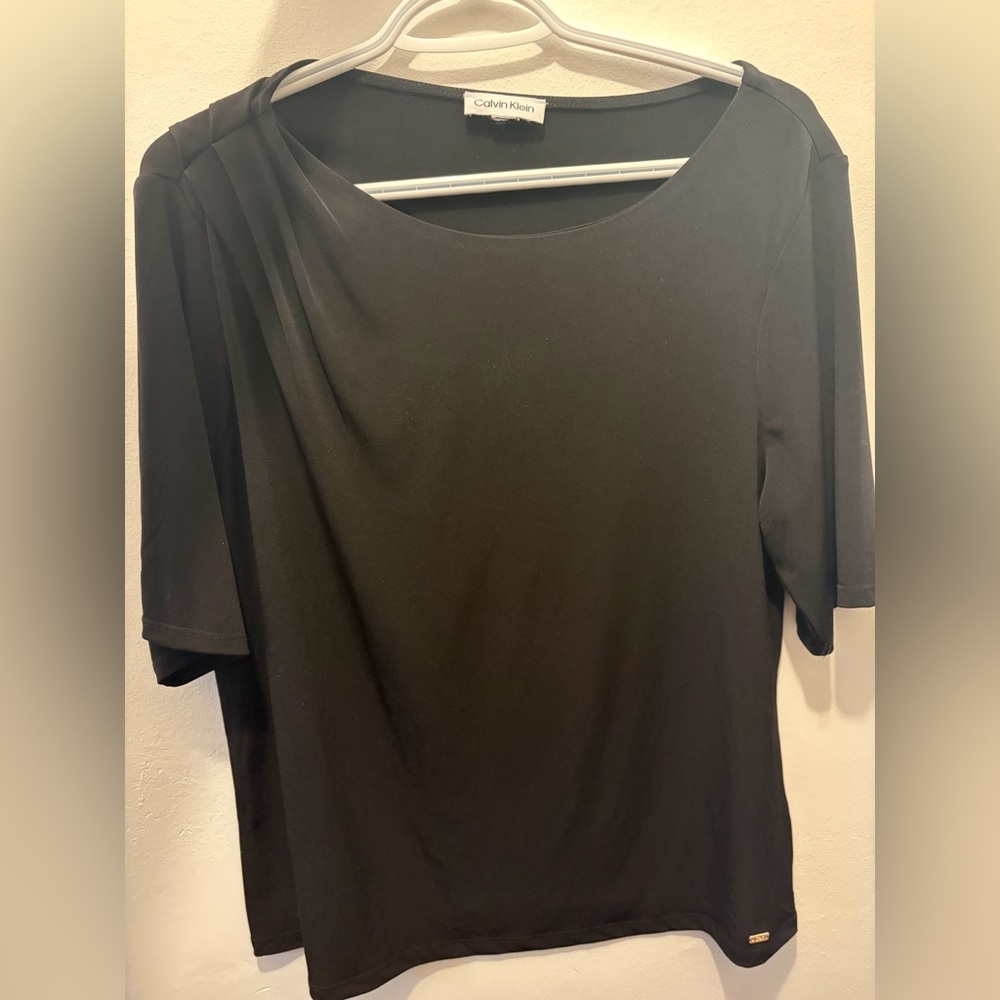 Calvin Klein Black Short Sleeve Draped-Neck Tee